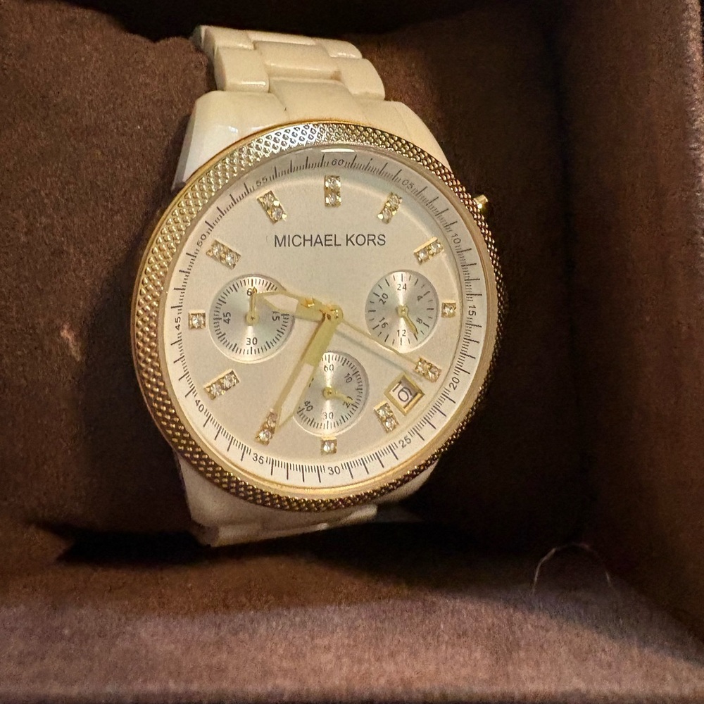 Michael Kors Gold and White Chronograph Watch